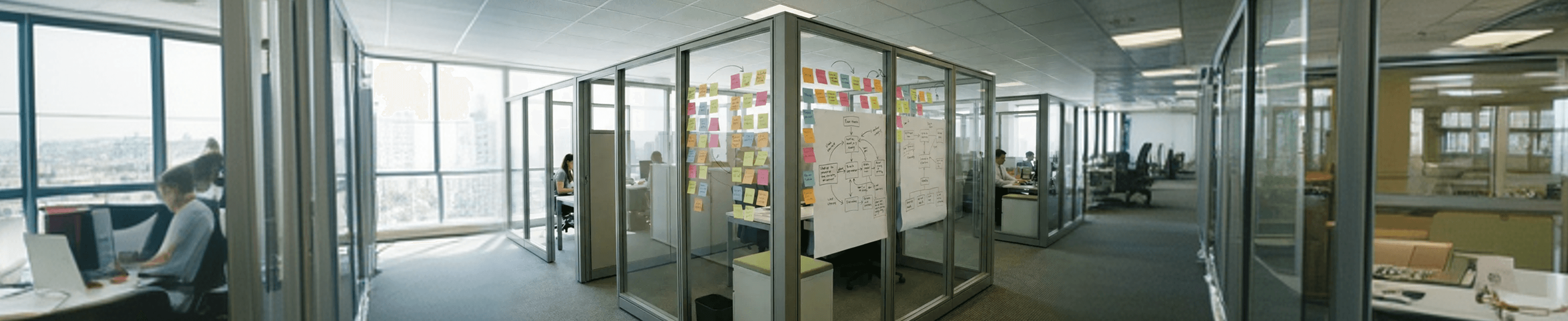 Investigacion en oficinas y pizarras de proceso