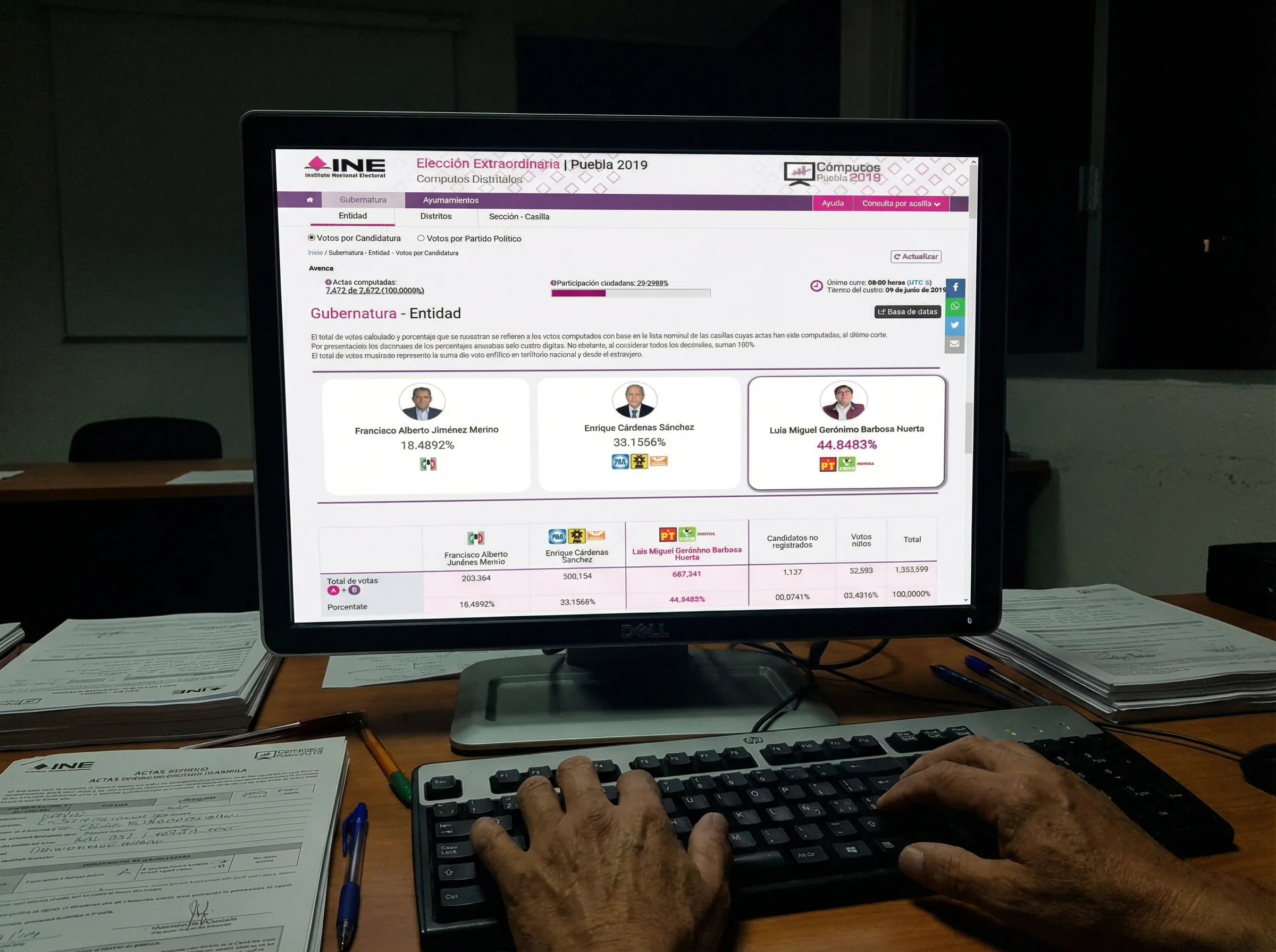 Vista web del sistema electoral